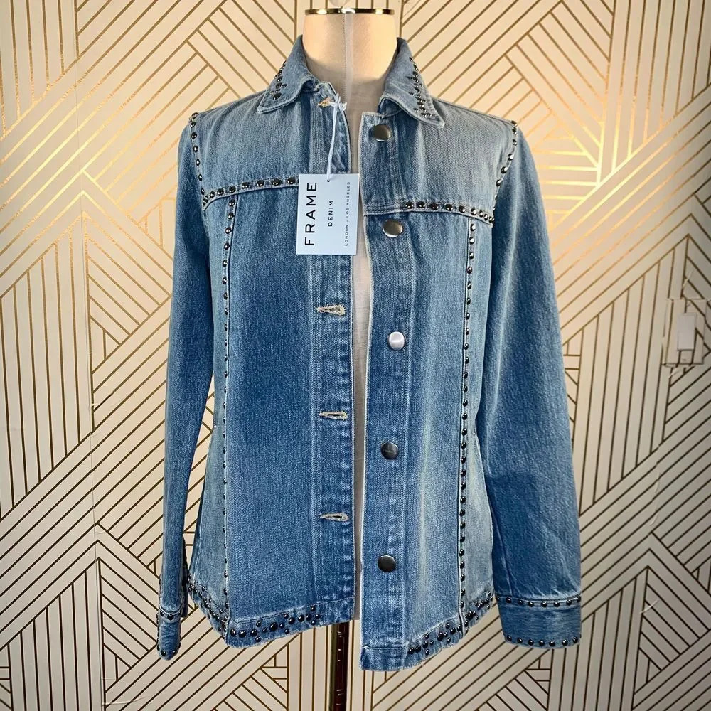 Frame Le Studded Motif Jenning Blue Denim Jacket - Picture 4 of 12